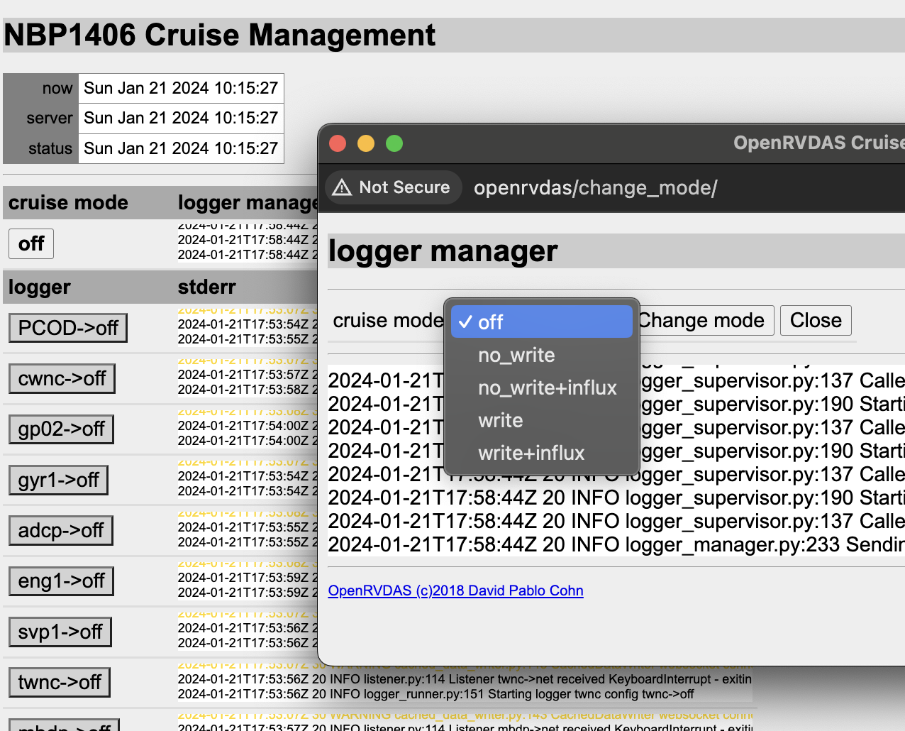 NBP Sample Cruise, Change Mode