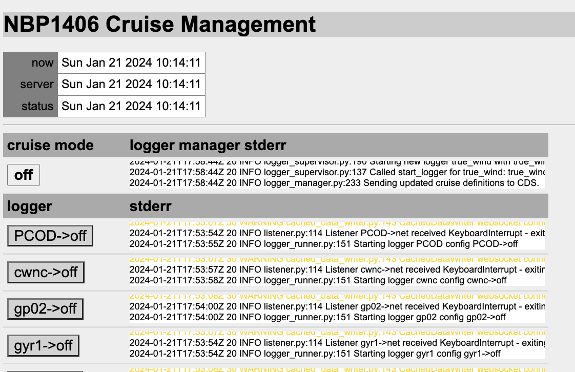 NBP Sample Cruise, Mode off